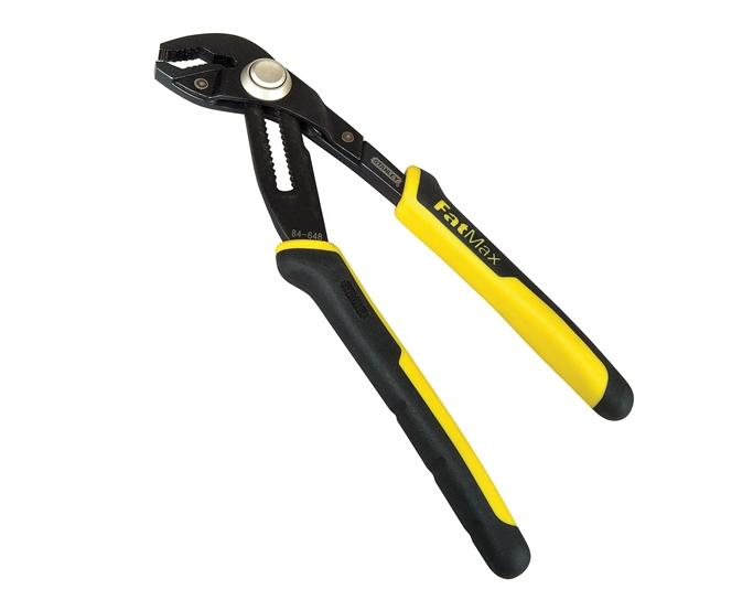 Stanley 0-84-647 Alicate con cremallera FatMax 200mm, Mandíbula reforzada por inducción, Botón de bloqueo de 17 posiciones, Mango bimaterial, Normas ISO / Din 8976