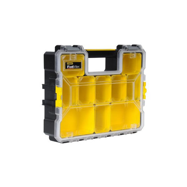 Stanley 1-97-519 FatMax Range Organizador de almacenamiento - Impermeable - Policarbonato irrompible - 10 compartimentos extraíbles - Capacidad de cierres de plástico anticorrosión - 44,6 x 7,4 x 35,7 cm