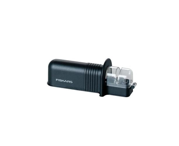 Fiskars Roll-Sharp Afilador de cuchillos con piedra de cerámica, Plástico, Negro, Essential, 8x3x10 cm, 1023811