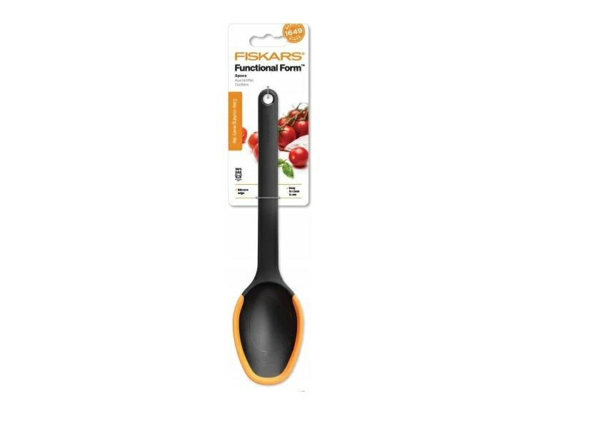 Fiskars Cuchara de cocina, Longitud: 29 cm, Plástico/Silicona, Functional Form, Negro/Naranja, 1027299