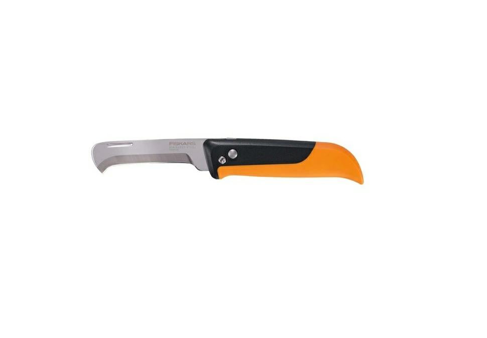 Fiskars Cuchillo plegable para frutas y verduras, Para cosechar, Longitud total: 17,8 cm, Acero inoxidable/plástico, Negro/naranja, X-series, K80, 1062819