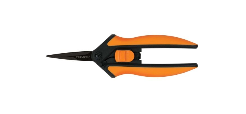Fiskars Tijeras de jardinería, Longitud: 15,4 cm, Cuchillas de acero inoxidable con revestimiento de PTFE/mangos de plástico, Negro/Naranja, Micro-Tip, Solid, SP-131, 1063321