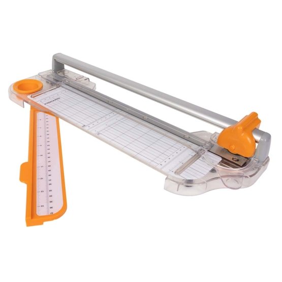 Fiskars Cizalla Rotatoria Multimaterial Bypass, 30 cm / A4, Cortador de Papel para Materiales Gruesos como Vinilo, Cuero, Aglomerado y Cartulina, Plástico/Aluminio, Blanco/Naranja, 1068570