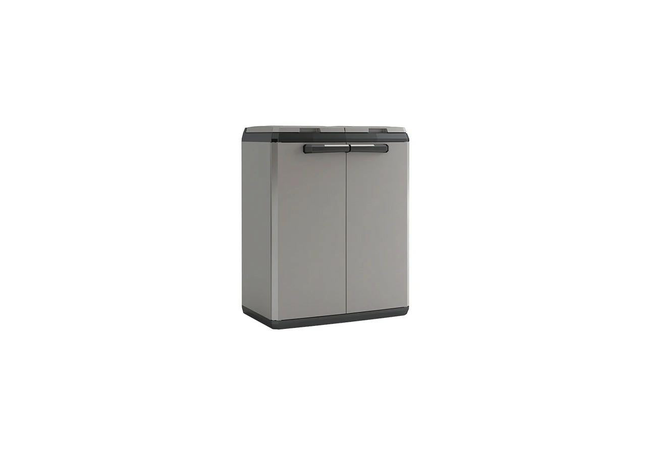 Keter Armario Split Reciclaje|Contenedor con tapa para la recogida diferenciada|Resina|2 puertas y capacidad 2 bolsas|Colo Gris| 68 x 39 x 85 cm