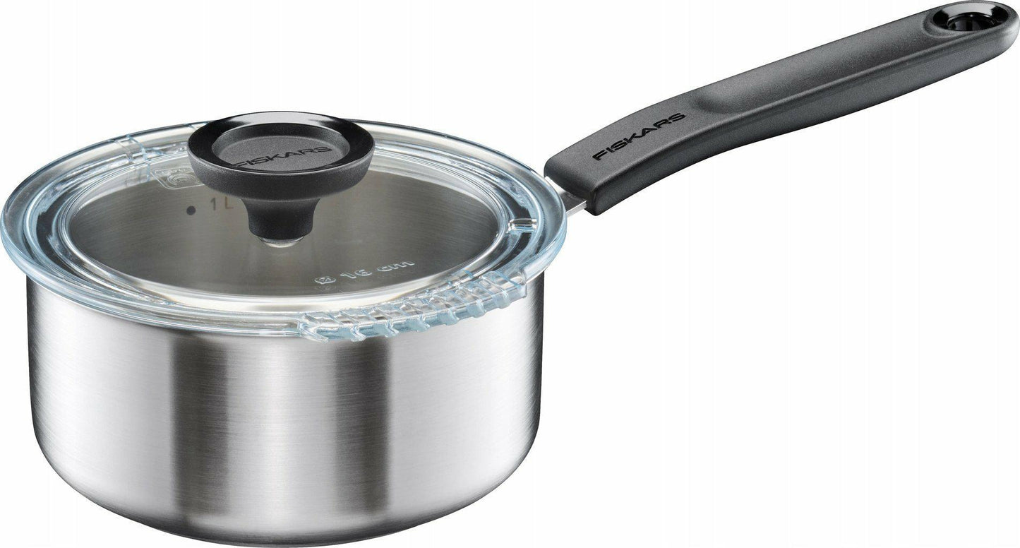 Fiskars Cazo con Tapa, 1,5 litros, Ø 18,4 cm, Apta para Todas las Placas de Cocina, Acero Inoxidable Reciclado, Functional Form, 1072315