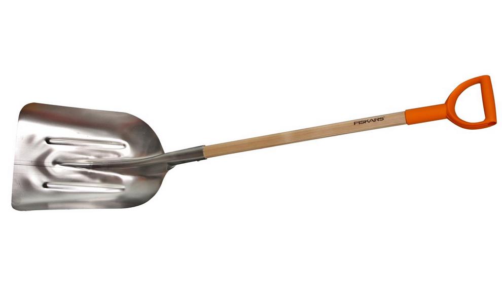 Fiskars Pala para nieve y grano, Ancho de pala: 31 cm, Pala de aluminio/Madera de abedul, Mango con revestimiento de material sintético, 1001637