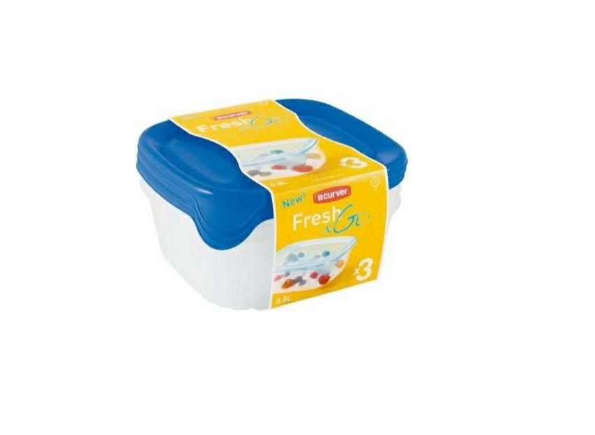 Curver 2045386 Fresh & Go Box Frescura Cuadrado Plástico Transparente/Azul Conjunto de 3
