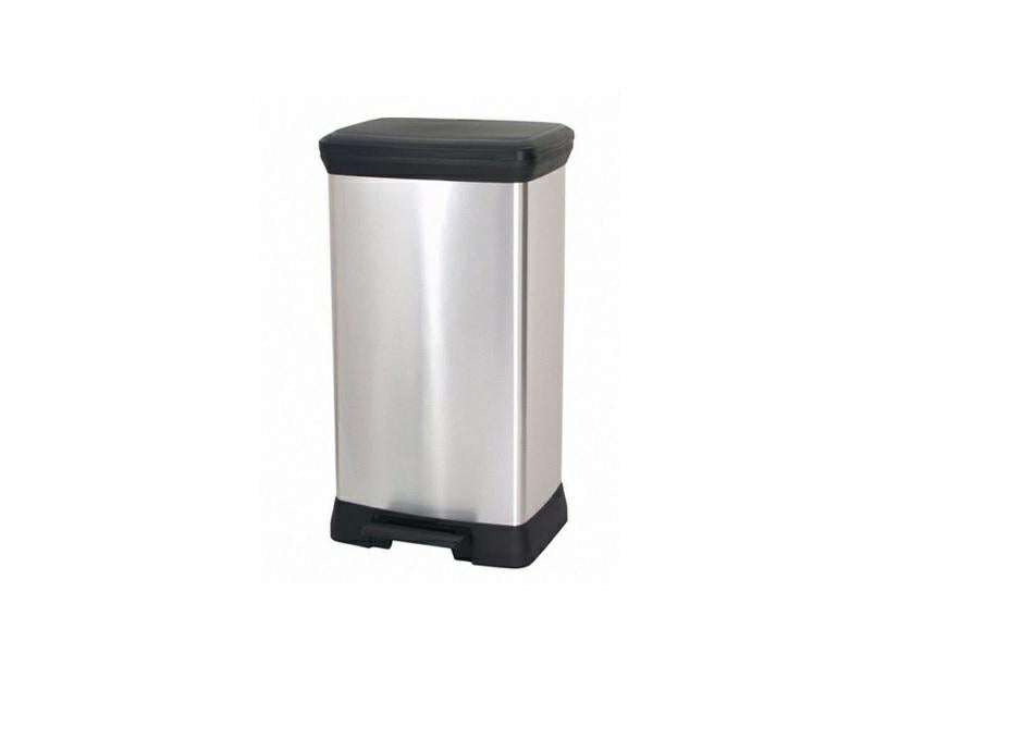 CURVER 187177 - Cubo de Basura con Pedal (50 L, Polipropileno, Metal, 39 x 29 x 73 cm), Polipropileno, metálico(version antigua)