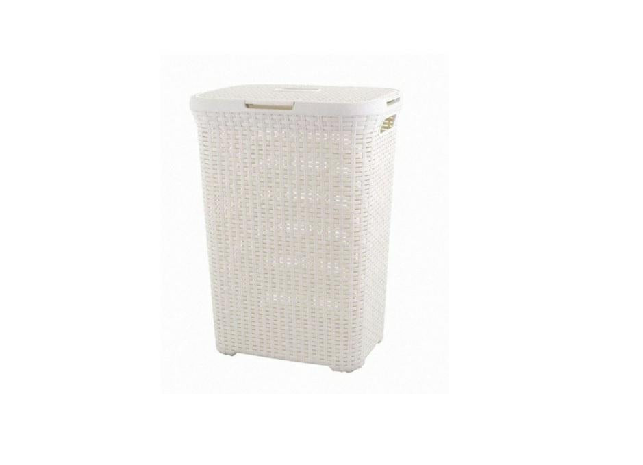 Curver Hamper Style- Baúl para la Colada con Tapa 60L, Cesto de Ropa, 45x34x62 cm, Blanco