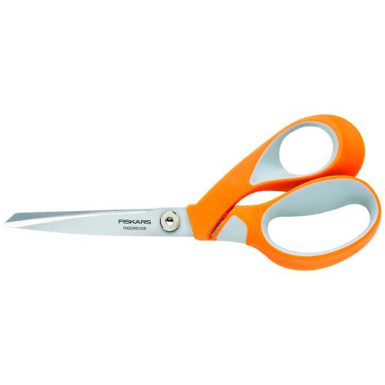 Fiskars Tijeras multiuso, Longitud de las hojas: 9,5 cm, Hoja de acero inoxidable/Mangos de plástico, Naranja, RazorEdge, 1014579