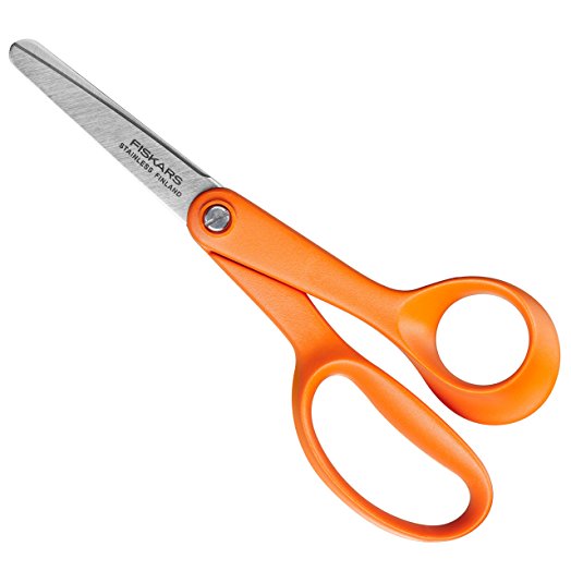 Fiskars Tijeras infantiles, A partir de 6 años, Longitud: 13 cm, Para Diestros, Hoja de acero inoxidable/Mangos de plástico, Naranja, Classic, 1005166