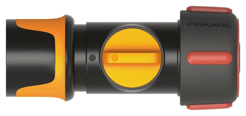 Fiskars Conexión para mangueras, Con función ON/OFF, Puntos de contacto SoftGrip, Tamaño universal, Ø 1,9 cm (3/4''), 80 g, Negro/naranja/rojo, 1027087