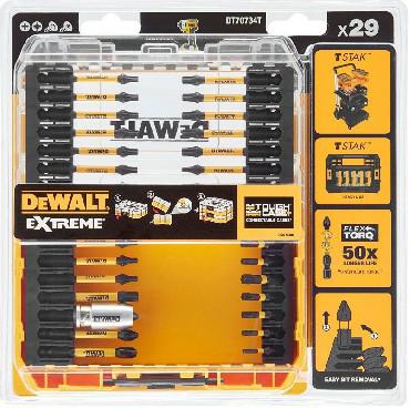 DEWALT DT70734T-QZ - TOUGHCASE Juego de 29 piezas, Puntas de destornillador FLEXTORQ, Para taladro atornillador
