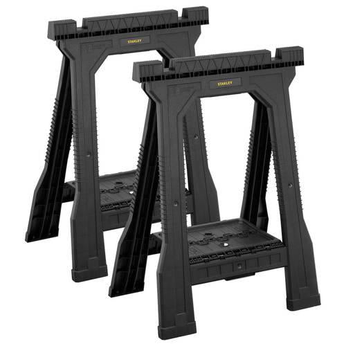 STANLEY Pack de 2 caballetes plegables Junior, ligeros y compactos, con ranura en V, patas antideslizantes y bandeja de almacenamiento, dimensiones 57,1x6,3x81,8 cm, STST1-70355