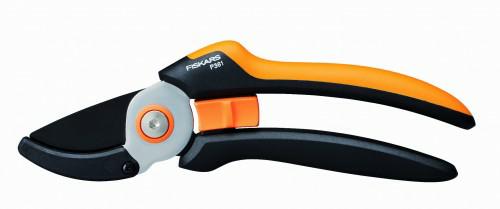 Fiskars Tijeras de jardín de yunque L, Solid, P361, Para ramitas y ramas secas, Revestimiento antiadherente, Cuchillas de acero inoxidable, Longitud: 20.1 cm, Negro/Naranja, 1057165