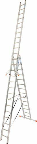 Krause 129727 - Escalera multiusos de aluminio Tribilo con estabilizador Trigon, 3x14 peldaños, altura de trabajo 10,90 m