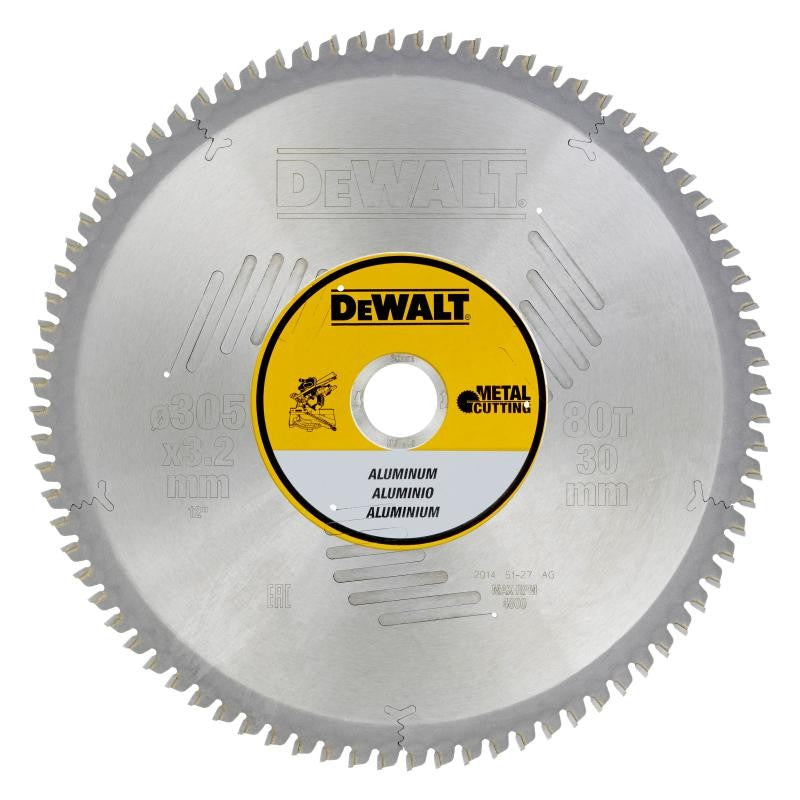 DeWalt DT1916-QZ Hoja para Sierra Circular estacionaria 305 x 30 mm 80D para Aluminio TCG-5°, Arándano