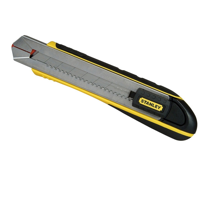 STANLEY 0-10-486, Cúter de la gama Fatmax, Cuchilla retráctil de 25 mm de ancho, Carro de acero inoxidable, Bloqueo y recarga automáticos, Se suministra con 4 cuchillas