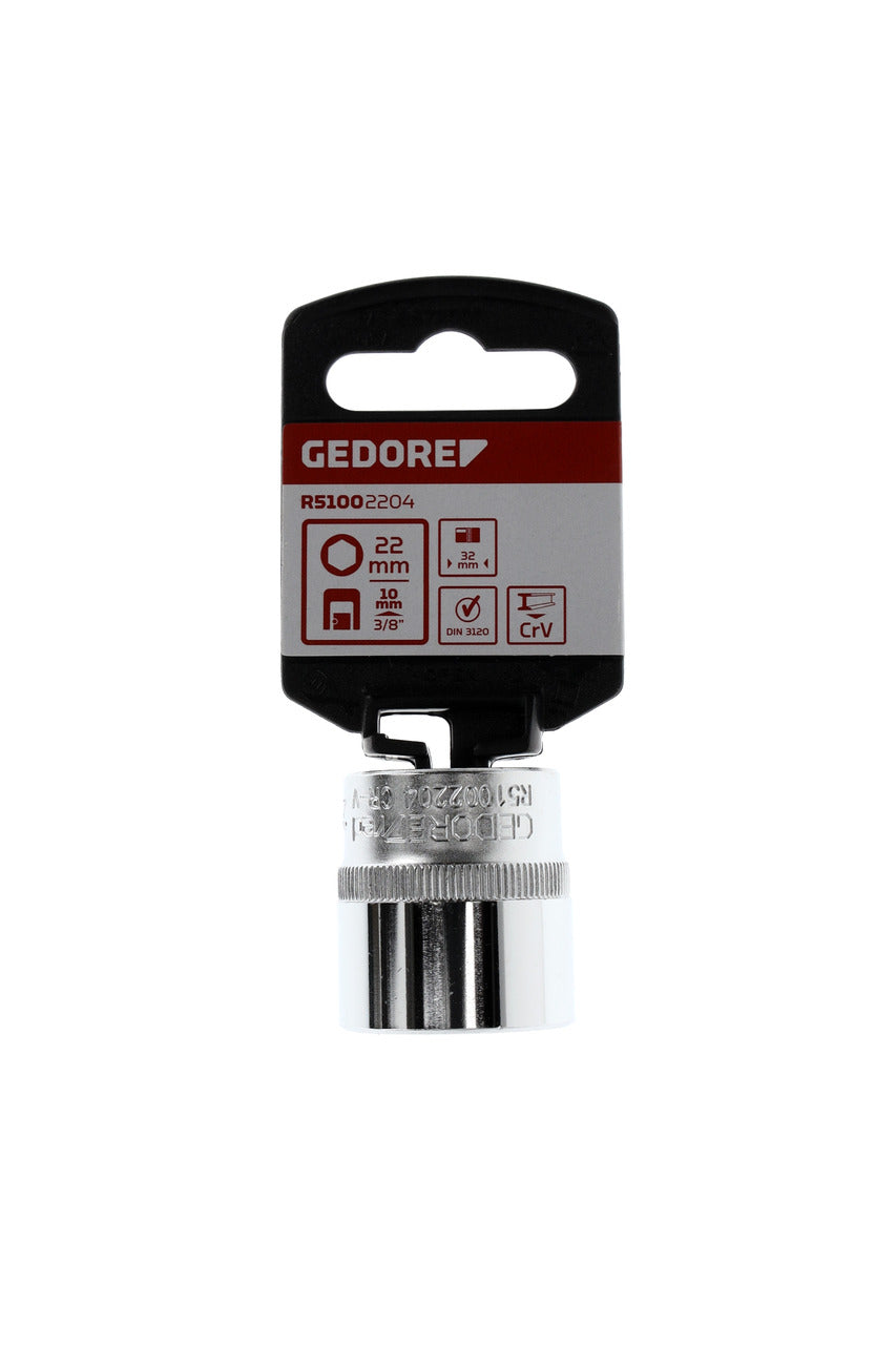 Douille GEDORE rouge R51002204 - 3/8", hexagonale, 22 mm L=32 mm