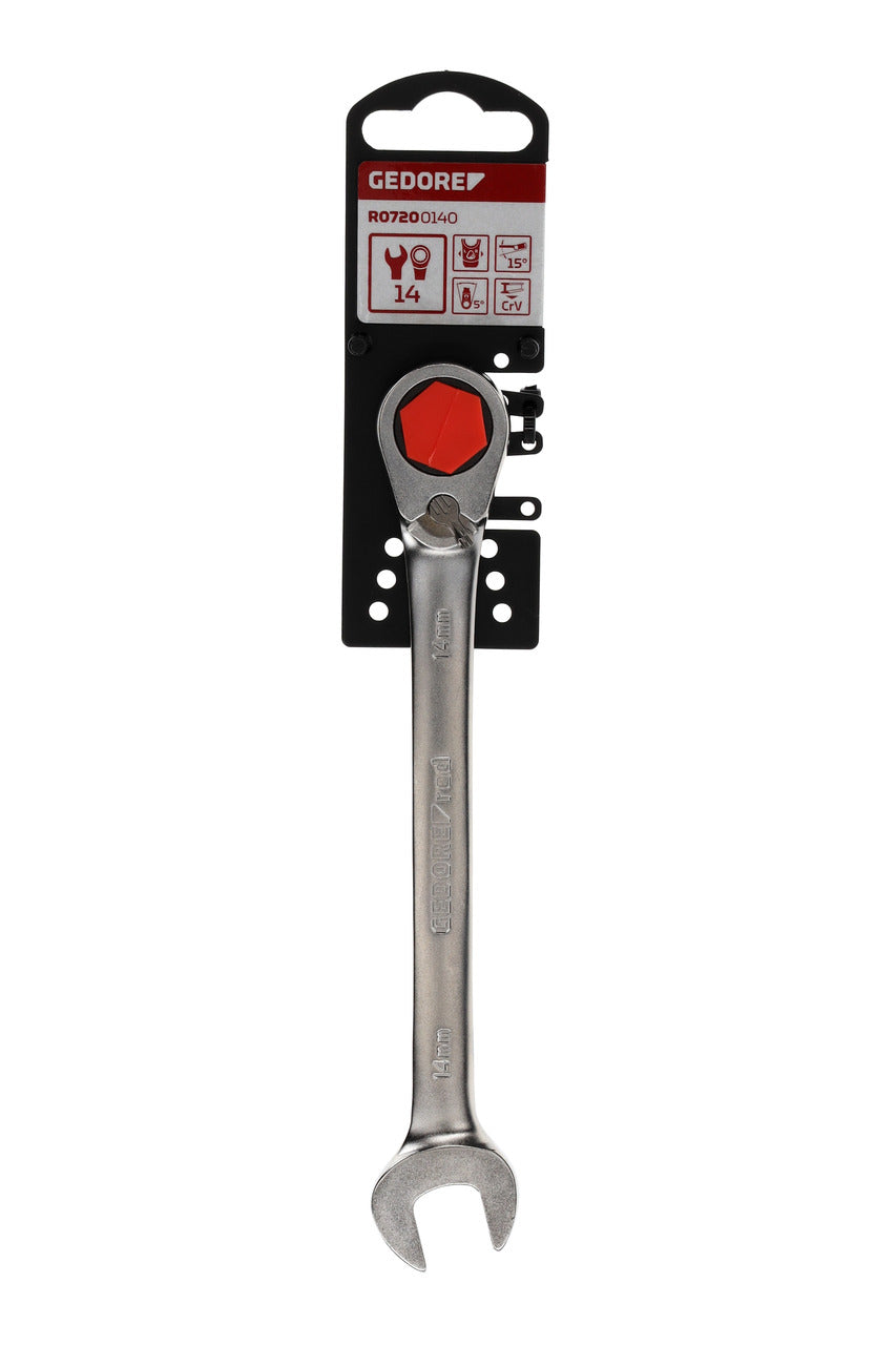 R07200140 - Llave combinada de carraca con palanca de cambio, 14 mm L=190 mm