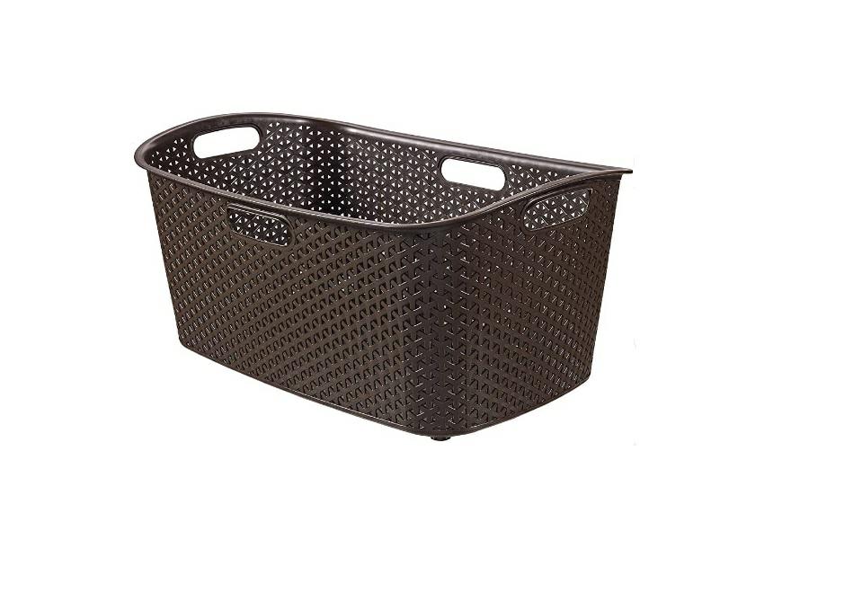 Curver 223390 Efecto Mimbre My Style – Cesto Rectangular Angular plástico Chocolate 60 x 39 x 28 cm 50 L