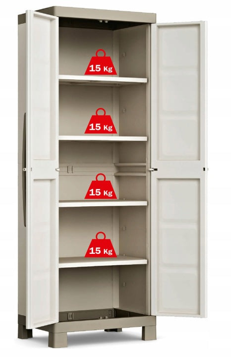 Keter Armario Excellence Alto|Amario Alto de almacenaje|Resina|2 Puertas y 4 baldas Regulables en Altura|Color Arena/Gris|182 x 65 x 45 cm