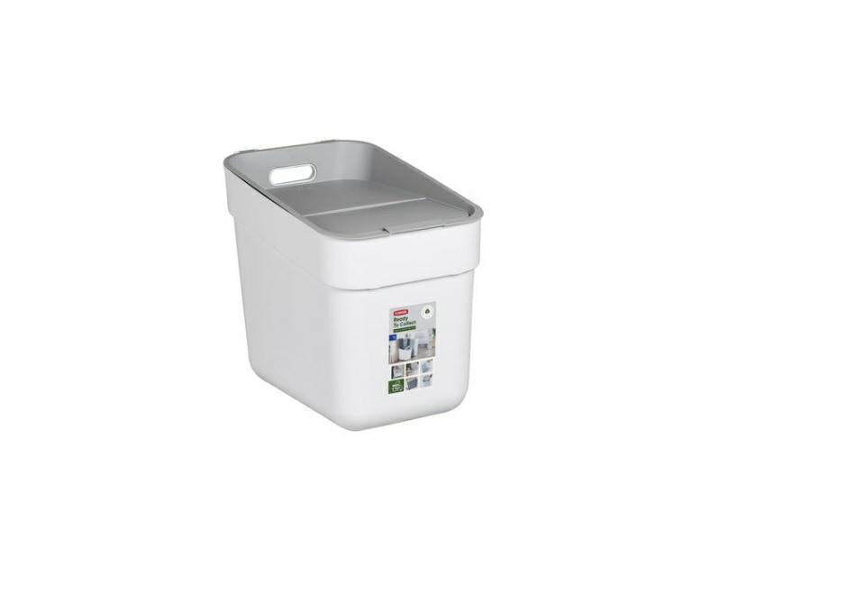 Curver - Cubo de basura y reciclaje Ready To Collect 20L, Con soporte para pared o puerta, Ideal para Cocina o cuarto de baño, 100% reciclado, Color blanco