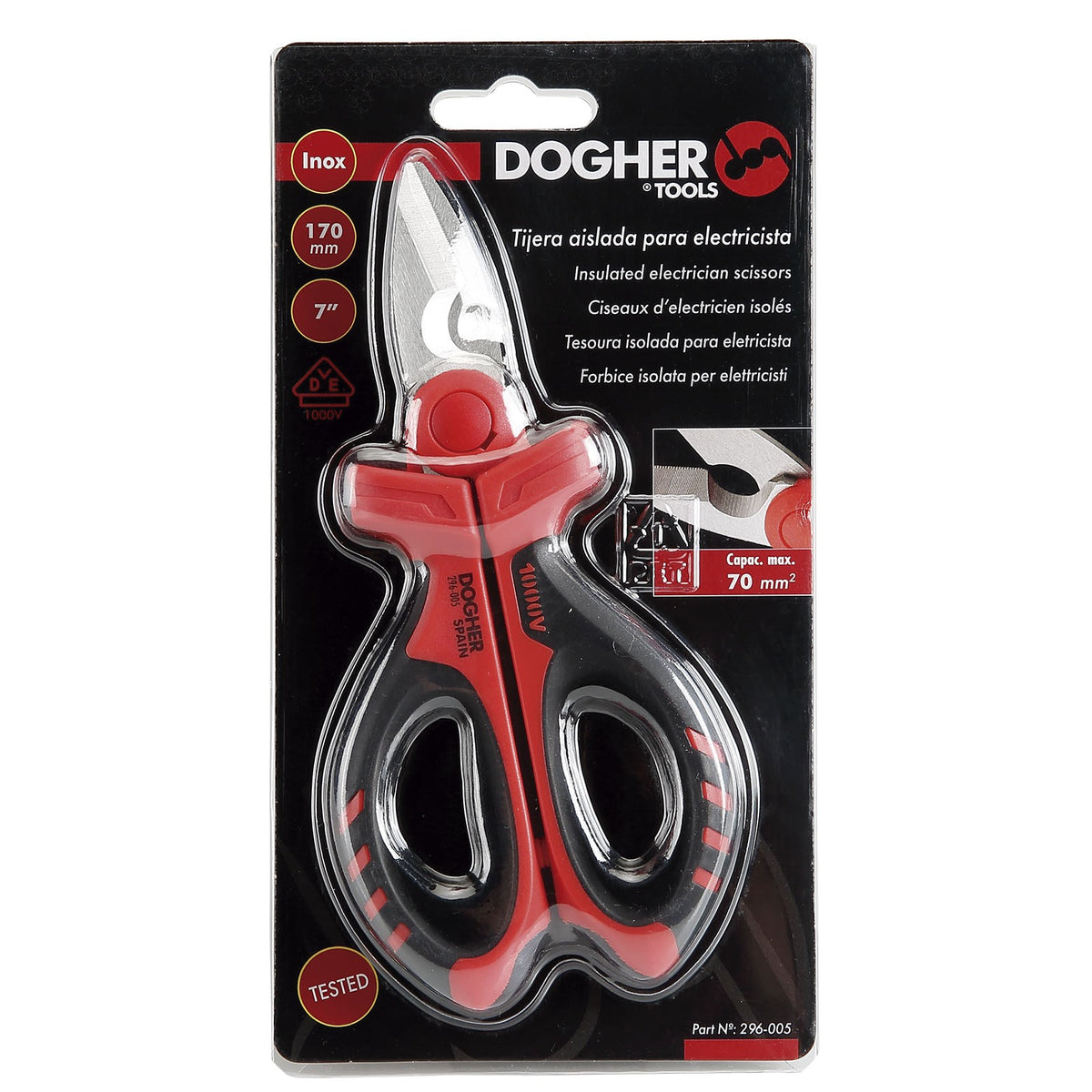 Dogher 296-005 - Tijera Aislada VDE 1000V para Electricista 160mm