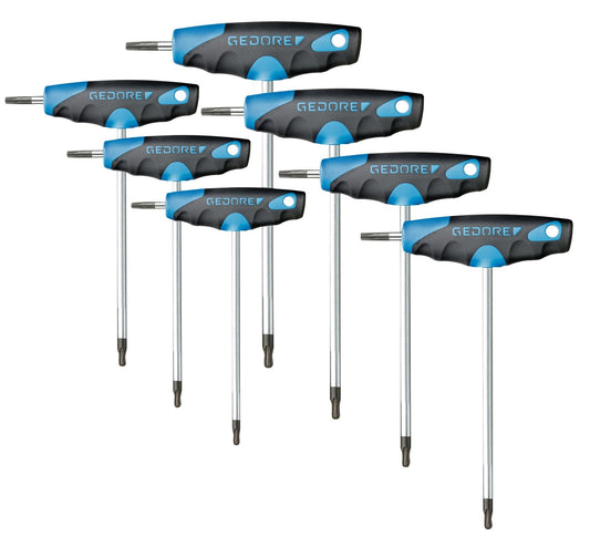 Juego de 7 llaves Torx (TX) acodadas con mango en T