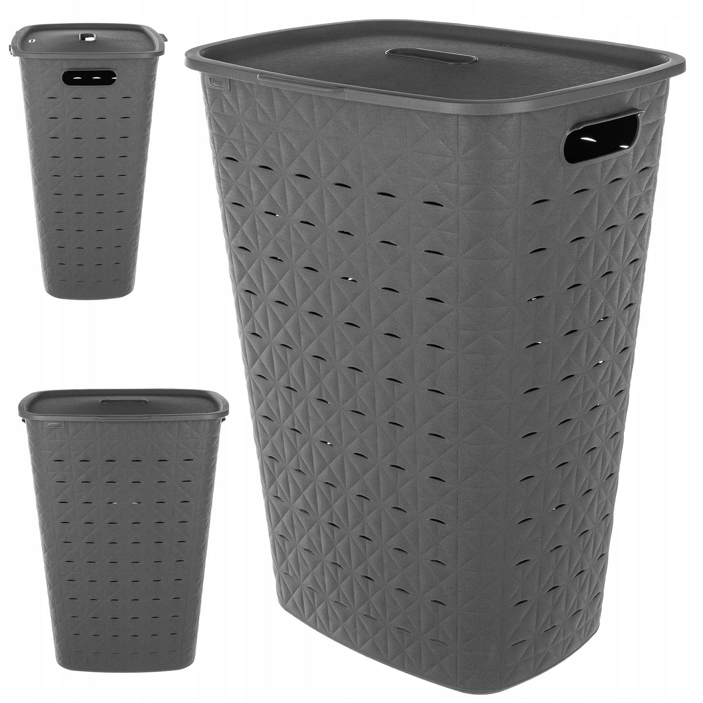 Curver Softex 56L - Cesta de lavandería (56 L, diseño elegante, ligero, apilable y práctico, 70% reciclado, 59 x 43 x 34 cm), color gris