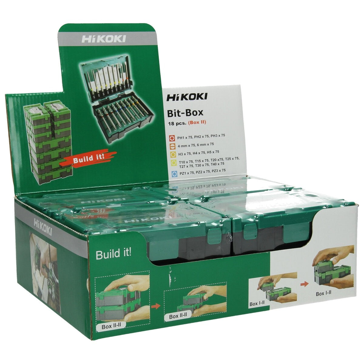 Hikoki 40030022 - Caja de puntas 1/4", 18 piezas, 75 mm, impacto, tamaño II