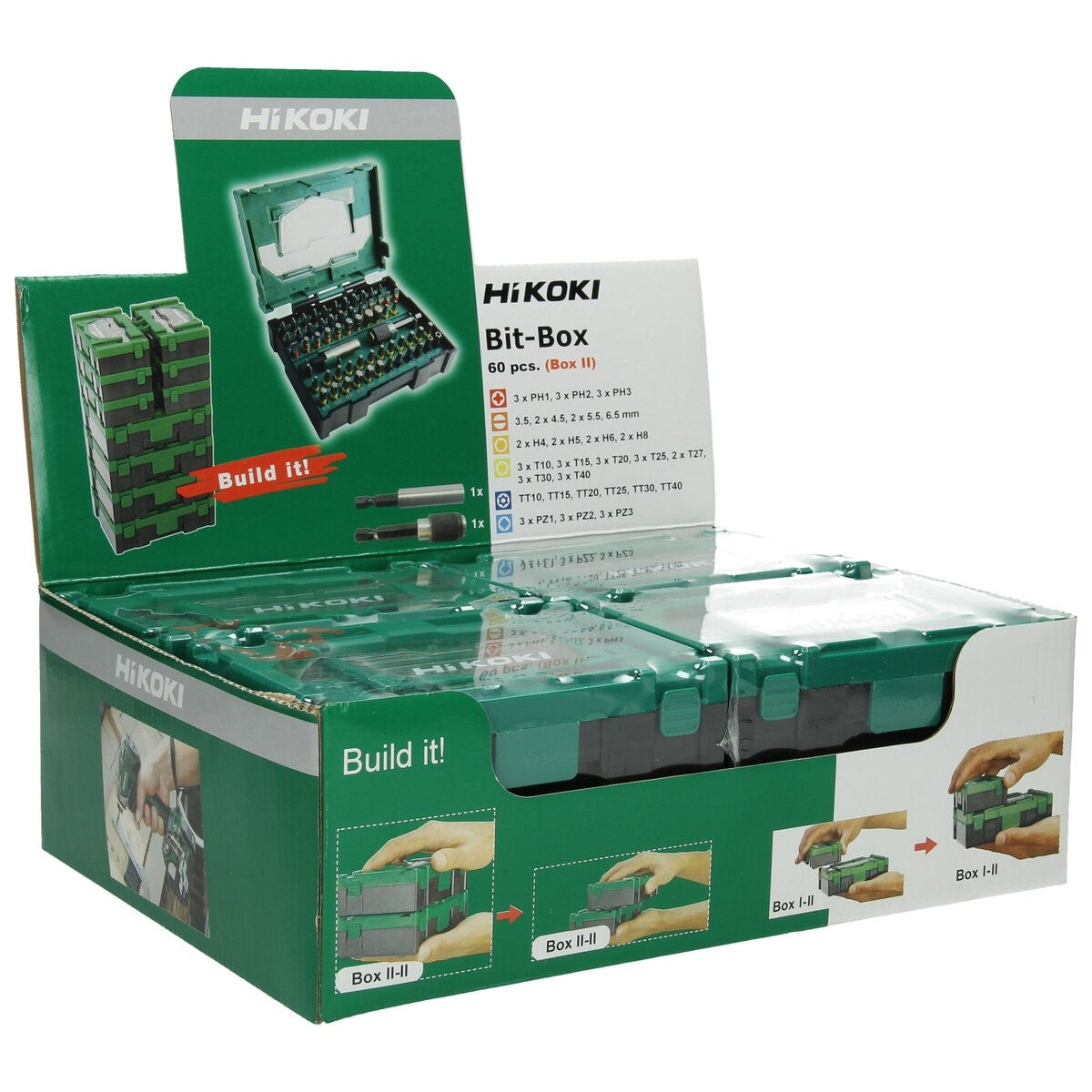 Hikoki 40030024 - Caja de puntas 1/4", 60 piezas, 25 mm, incl. portapuntas magnético y cambio rápido de portapuntas magnético