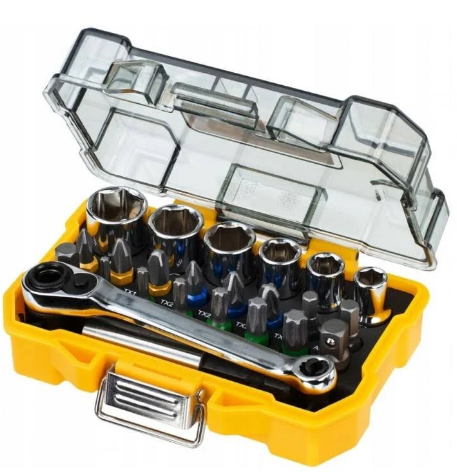 DEWALT Set de Vasos y Puntas para Atornillar en Estuche Extra Pequeño Tough Case 25mm (24 piezas), DT71516-QZ