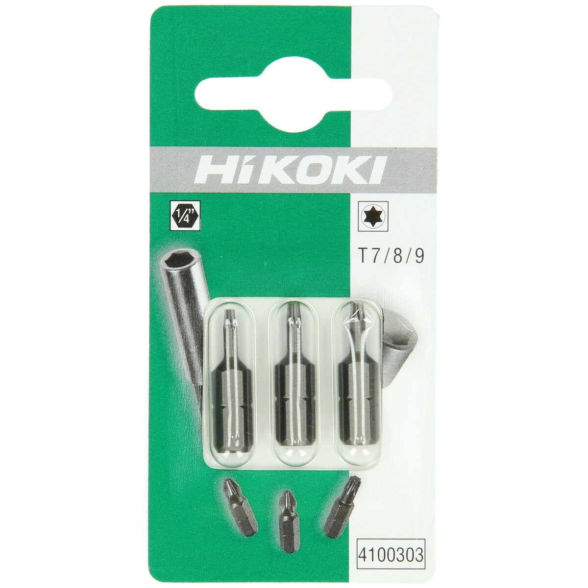 Hikoki 4100303 - 3 puntas 1/4" para tornillos Torx T7 / T8 / T9, 25 mm