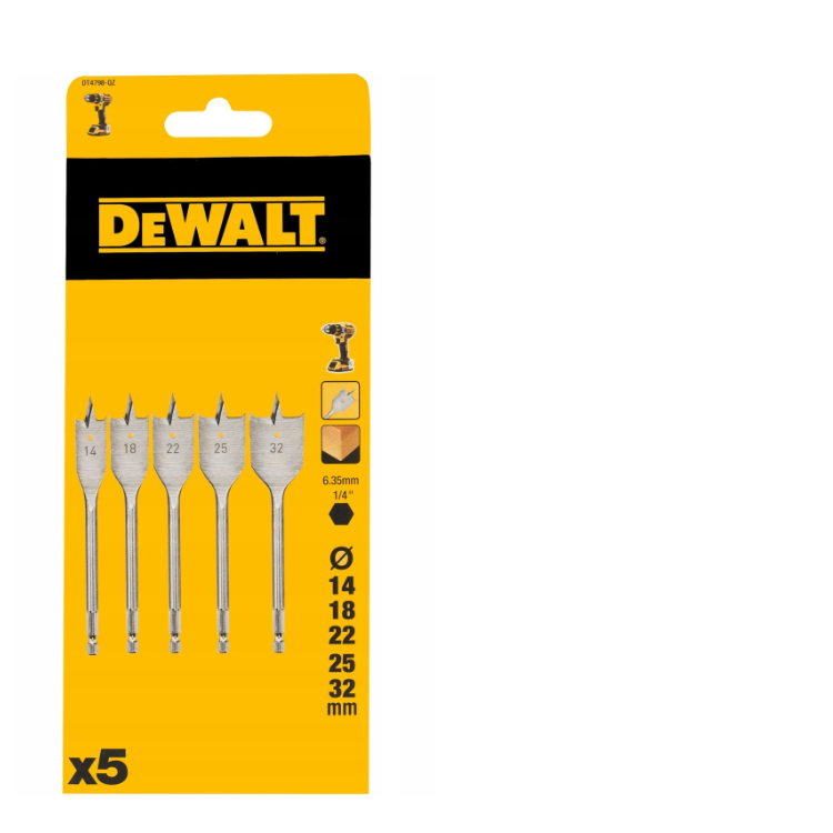 DEWALT DT4798-QZ - Juego de 5 fresas para madera, Dimensiones 14/18/22/25/32 mm, Uso en madera plana