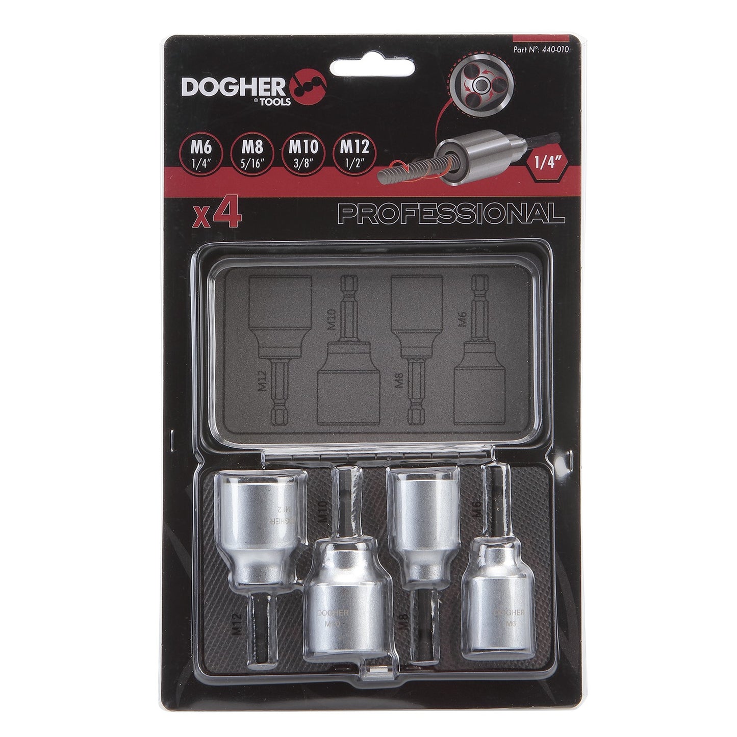Dogher 440-010 - Juego 4 Vasos 1/4" Varillas M12-10-8-6