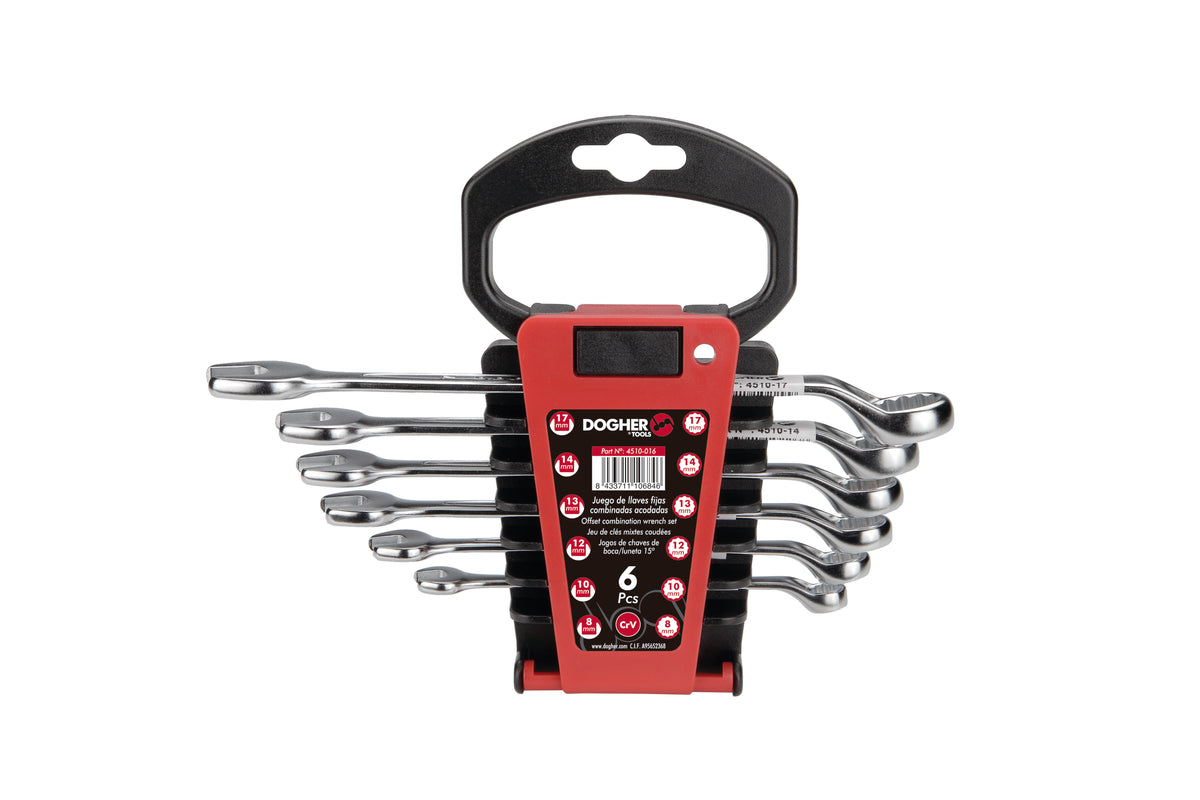 Dogher 4510-016 - Juego 6 Llaves Combinadas Acodadas 8-17 Soporte Plástico