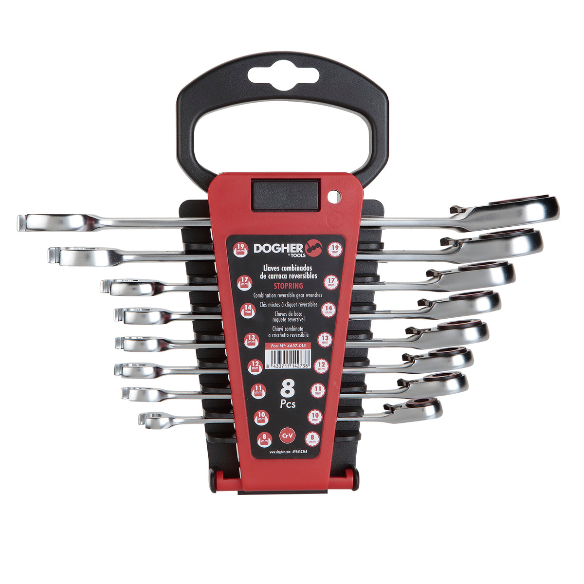 Dogher 4657-018 - Juego 8 Llave Combinada Stopring y de Carraca Reversible 8-24