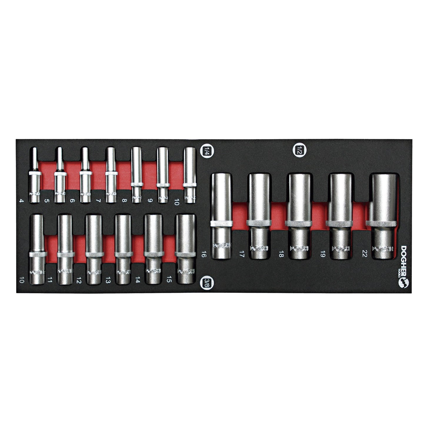 Dogher 502-080 - Bandeja Combinable 1/4 - 18 Vasos Hexagonales 1/4" - 3/8" - 1/2" - S/Larga