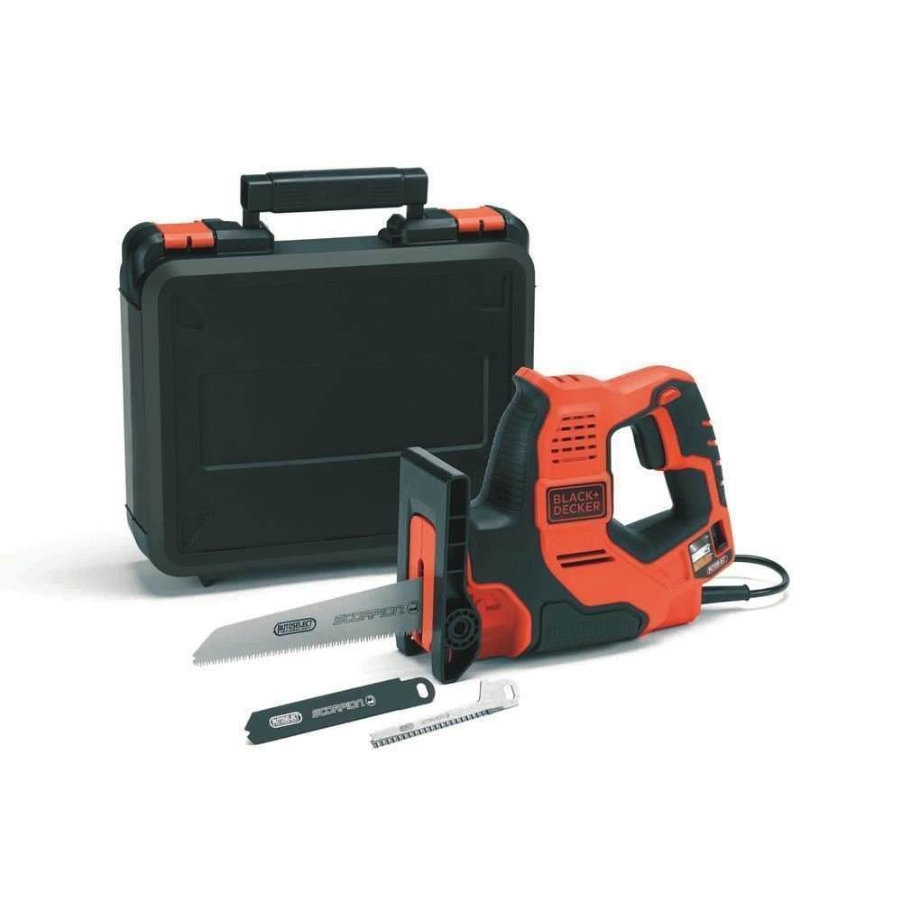 BLACK+DECKER RS890K-QS - Sierra Scorpion de 500W, Capacidad de corte: 3 mm de metal, 100 mm de madera, 50 mm de tubo de plástico y ramas, 3 cuchillas, Se suministra en una caja