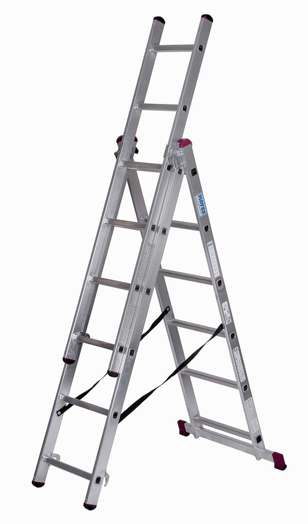Krause 030368 - Escalera multiusos de aluminio Corda, 3x6 peldaños, altura de trabajo 4,85 m