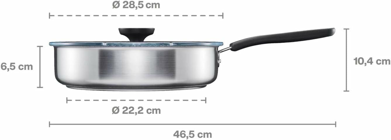 Fiskars Sartén para Saltear con Tapa, Ø 26 cm, Con Recubrimiento, Apta para Todas las Placas de Cocina, Acero Inoxidable Reciclado, Functional Form, Negro, 1072314
