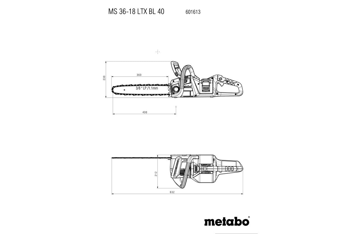 Metabo 601613850 - Sierra de cadena de batería MS 36-18 LTX BL 40