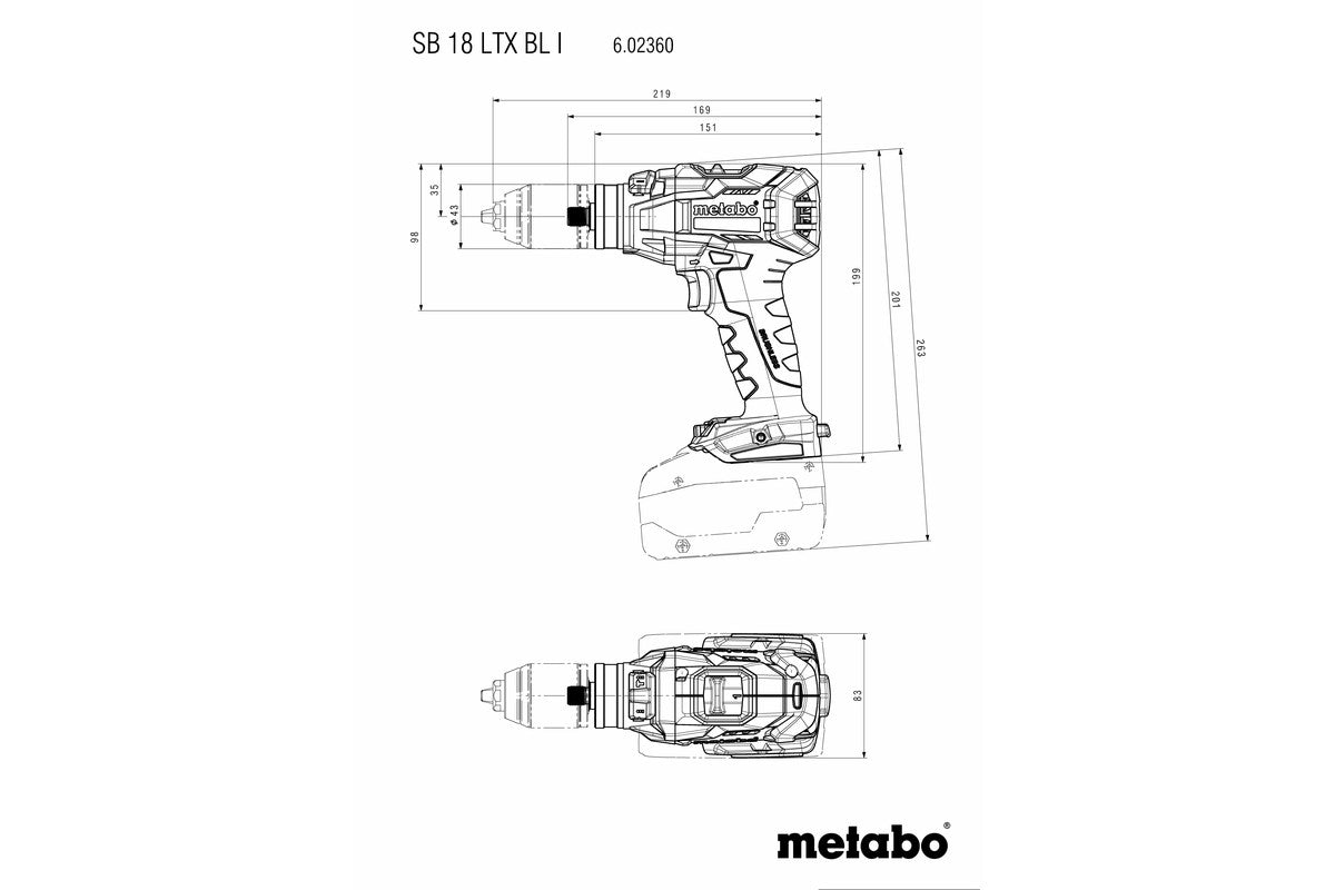 Metabo 602360650 - Taladro atornillador de percusión de batería SB 18 LTX BL I