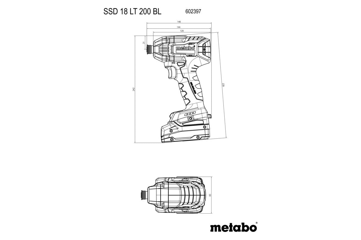 Metabo 602397840 - Atornillador de impacto de batería SSD 18 LT 200 BL