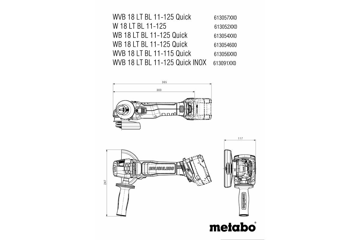 Metabo 613054840 - Amoladora angular de batería WB 18 LT BL 11-125 Quick
