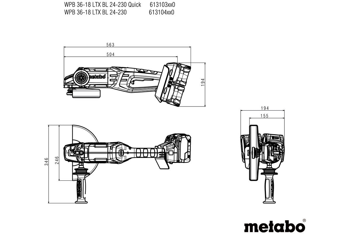 Metabo 613103810 - Amoladora angular de batería WPB 36-18 LTX BL 24-230 Quick