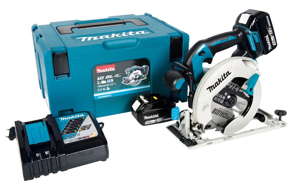 Makita DHS680RTJ - Sierra circular 18V LXT sin escobillas, 165 mm, 2x5,0 Ah