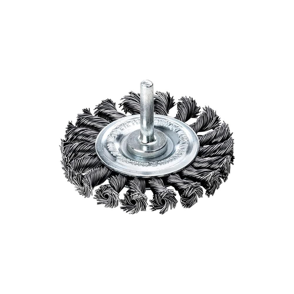 LessMann 417198 - Knot wheel brushes with 6 mm shank dia 75 x 12 mm 18 Z with rose bud right knotted steel wire STH straight 0,50 mm