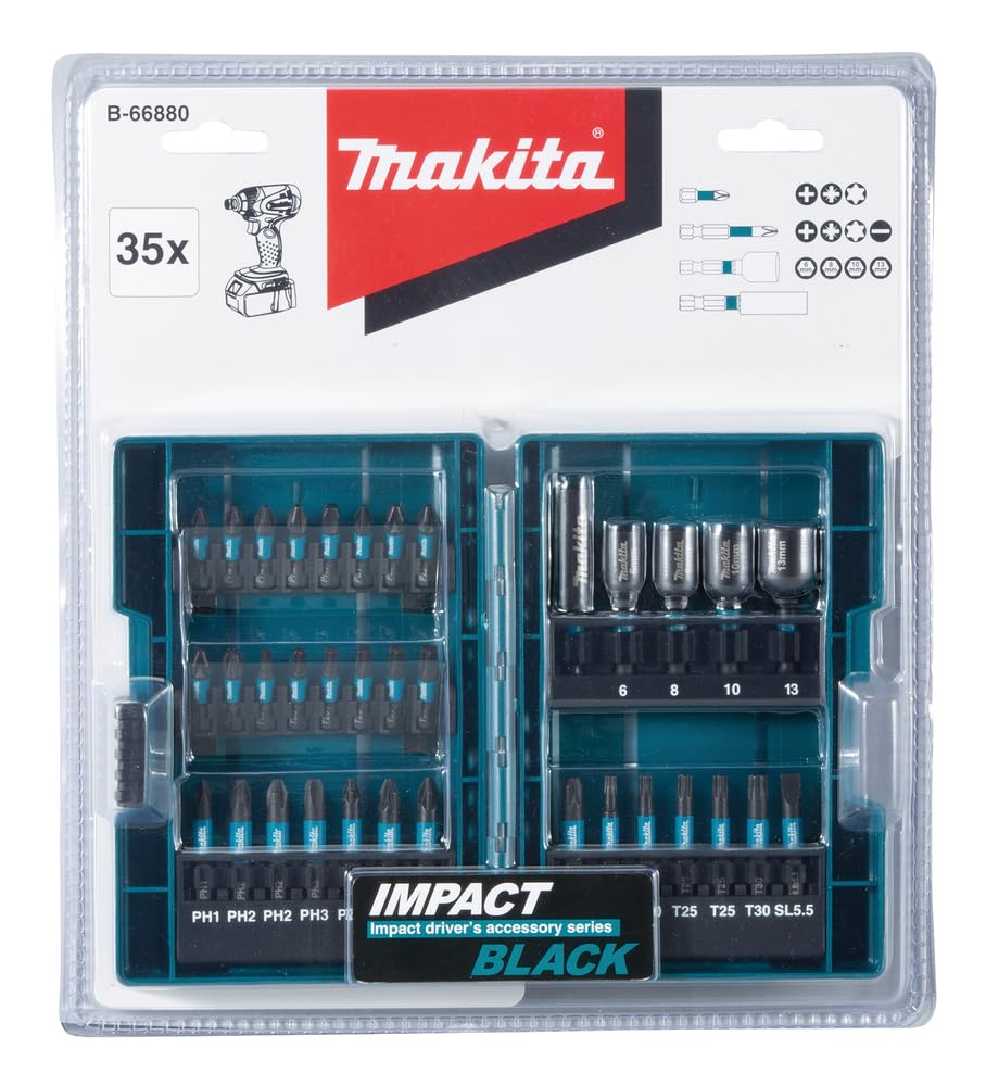 Makita B-66880 - Juego de puntas de atornillar y vasos, Impact Black (Lote de 35 uds)